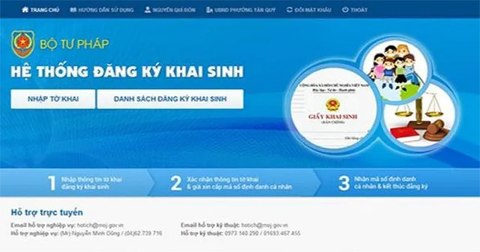 Hệ thống đăng ký hộ tịch trực tuyến thuộc Bộ Tư pháp.