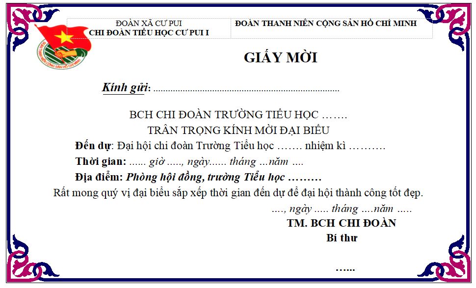 Mẫu giấy mời đoàn thanh niên