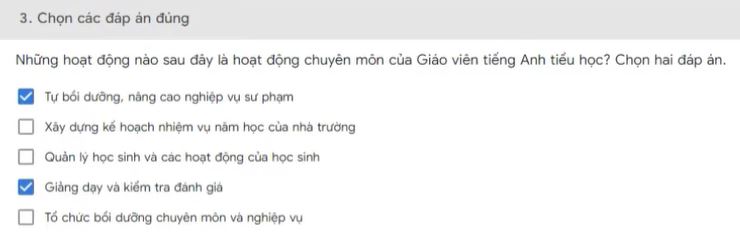 Đáp án mô đun 4 Môn Tiếng Anh Tiểu học