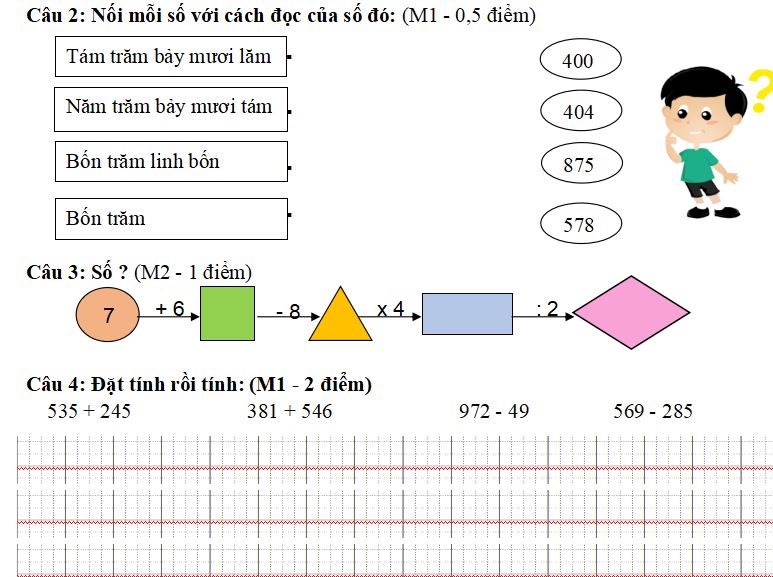 Đề thi học kì 2 môn Toán lớp 2 sách Cánh Diều