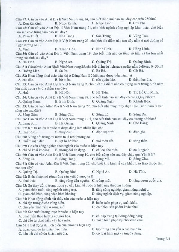 Đề tham khảo 2022 môn Địa, Đề minh họa 2022 môn Địa