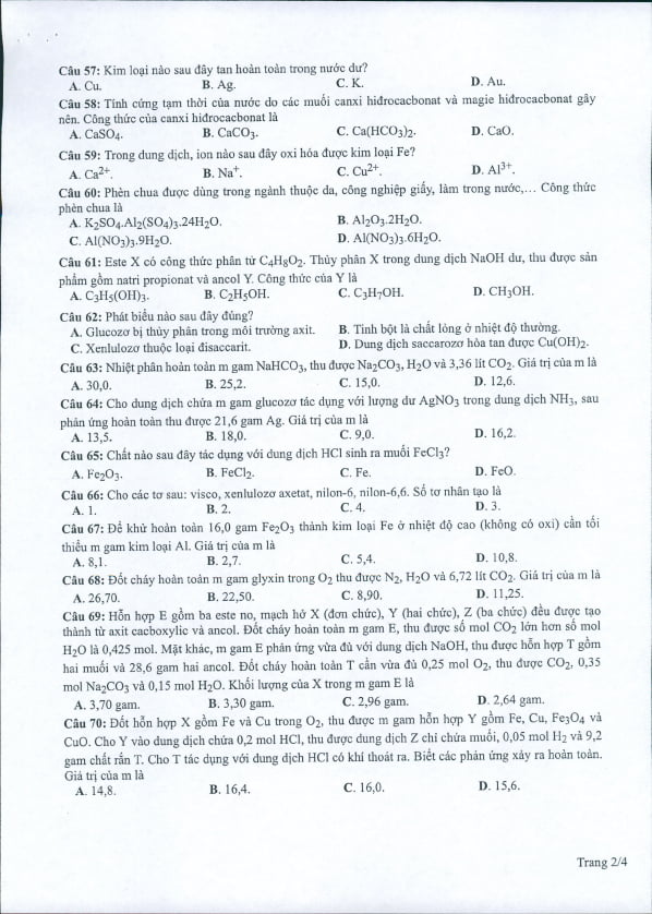 Đề minh họa 2022, đề tham khảo môn Hóa 2022 