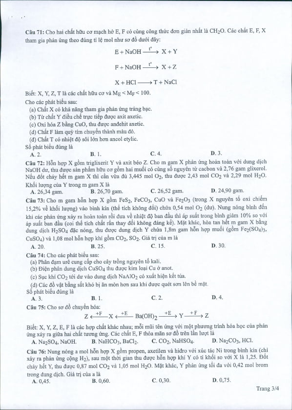 Đề minh họa 2022, đề tham khảo môn Hóa 2022 