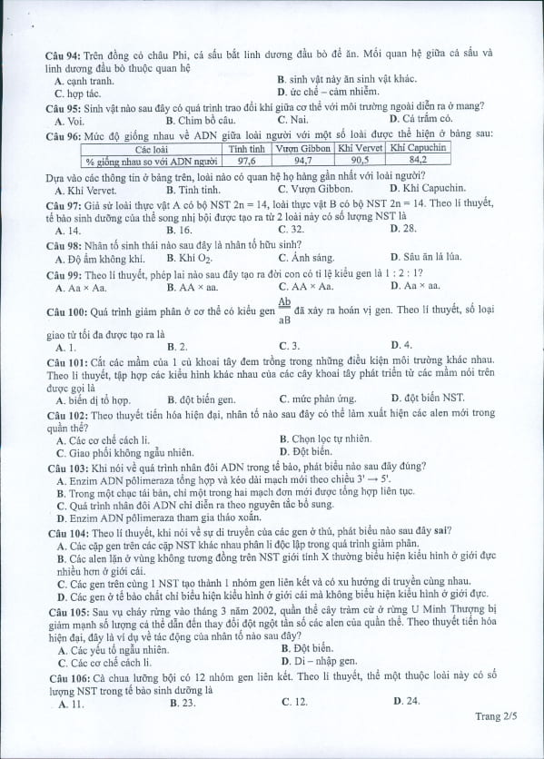Đề tham khảo 2022, Đề minh họa 2022 môn Sinh 