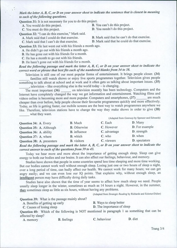 Đề minh họa 2022 môn Anh 