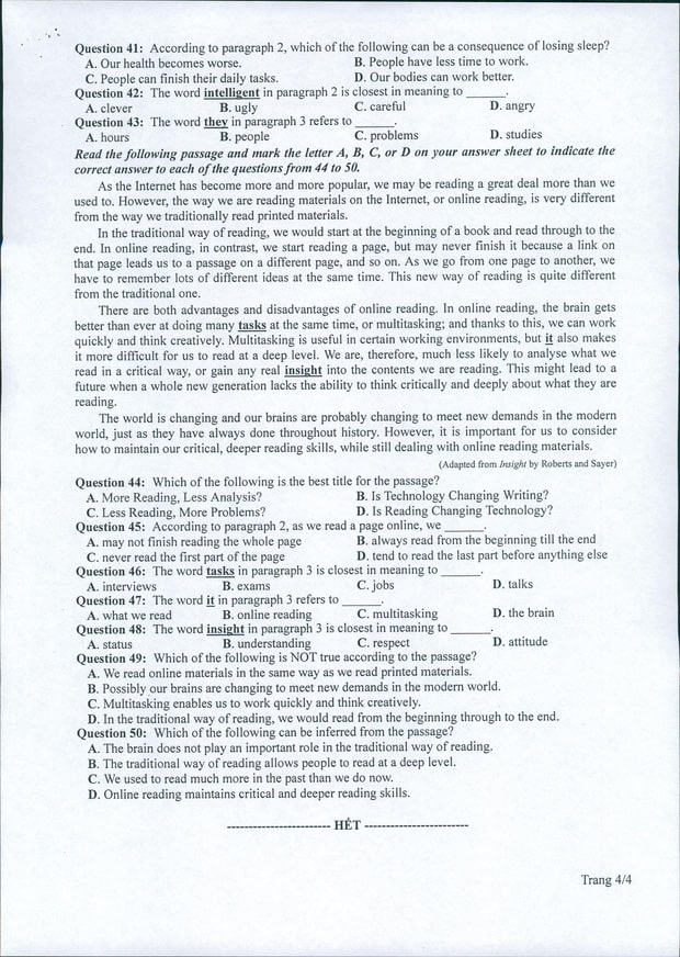 Đề minh họa 2022 môn Anh 