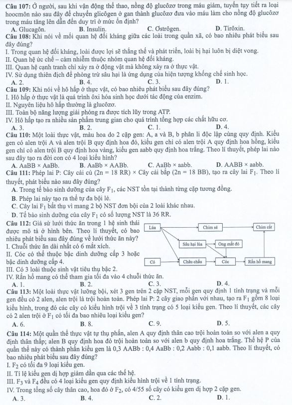 Đề thi minh họa THPT quốc gia 2022 môn Sinh