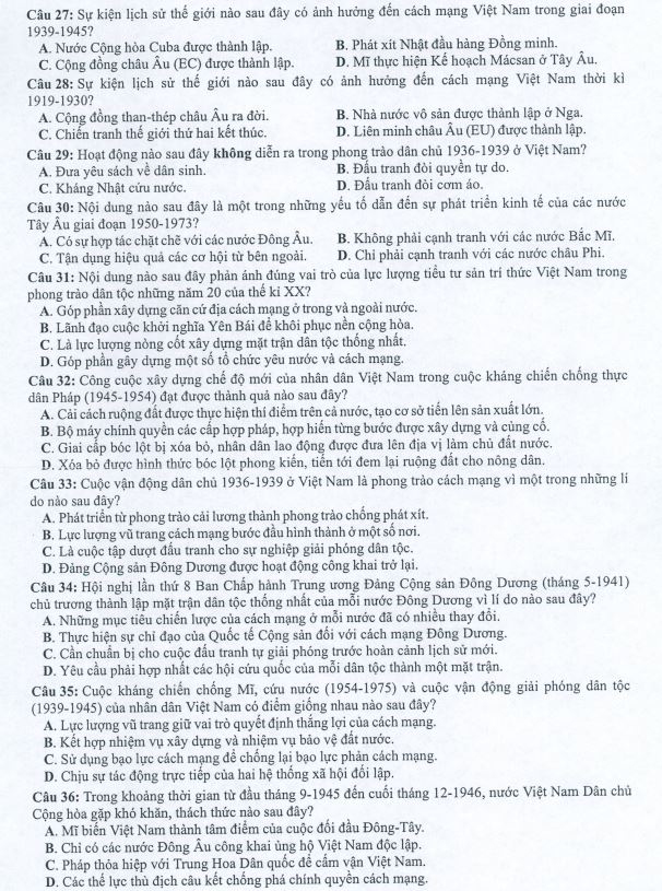 Đề tham khảo 2022 Lịch sử năm 2022