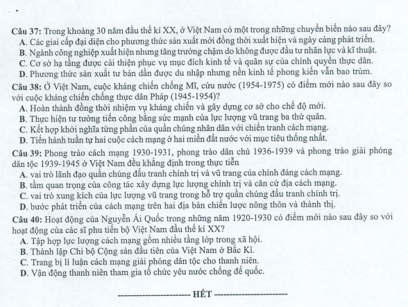 Đề tham khảo 2022 Lịch sử mới nhất