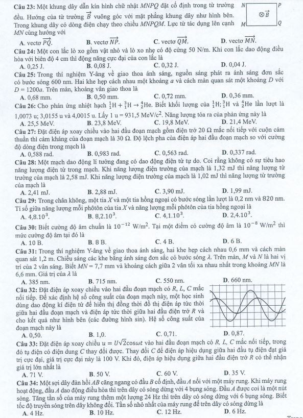 Đáp án đề thi THPT quốc gia 2022