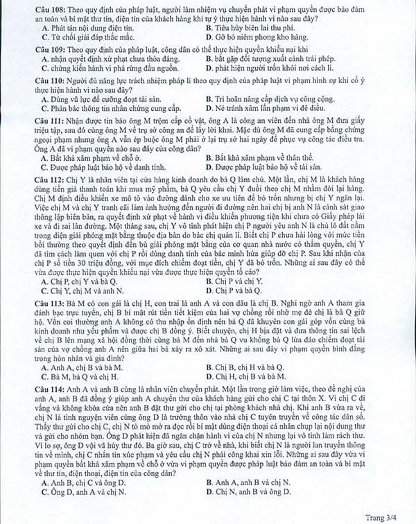 Đề thi minh họa môn GDCD năm 2022