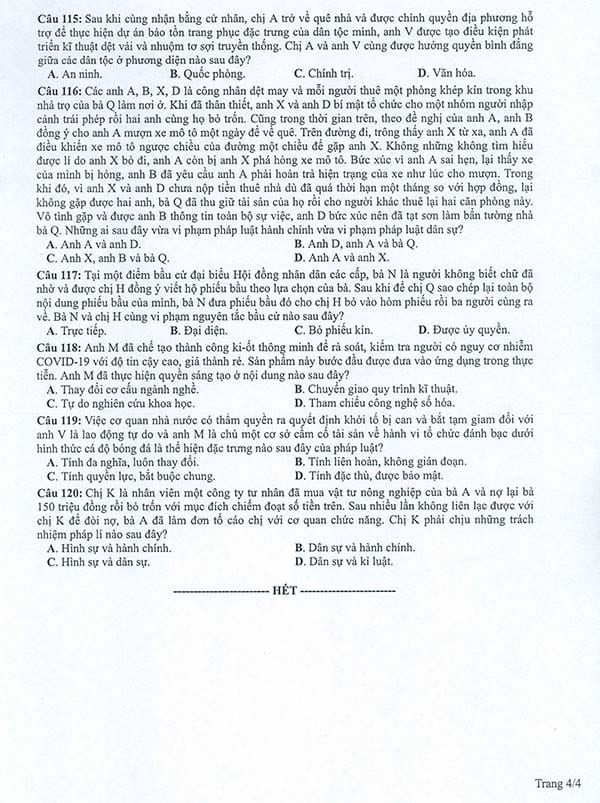 Đề thi minh họa môn GDCD năm 2022