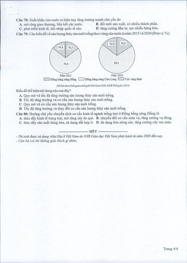 Đề minh họa 2022 môn Địa