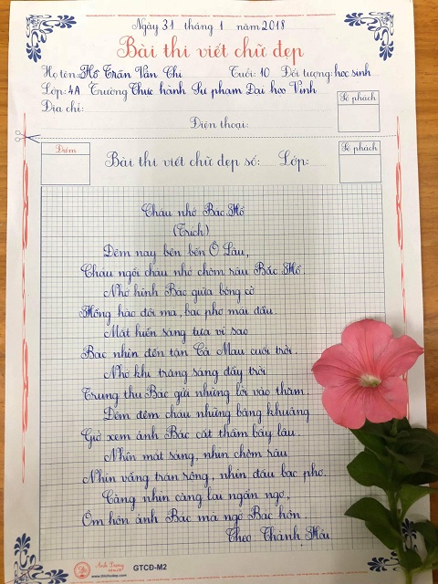 Mẫu bài thi viết chữ đẹp 
