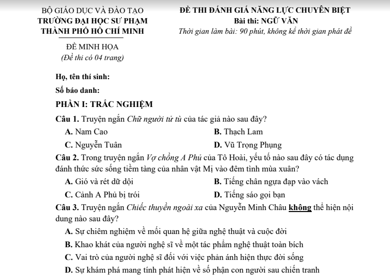 Đề minh họa kỳ thi đánh giá năng lực chuyên biệt 2022 có gì đặc biệt? - ảnh 2