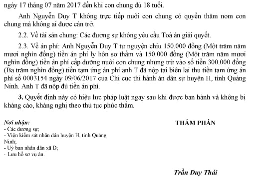 Hình ảnh giấy quyết định ly hôn Tòa án