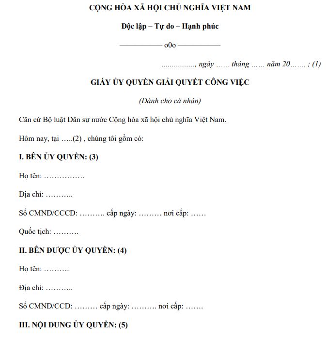 Mẫu giấy ủy quyền giải quyết công việc word viết tay 2022