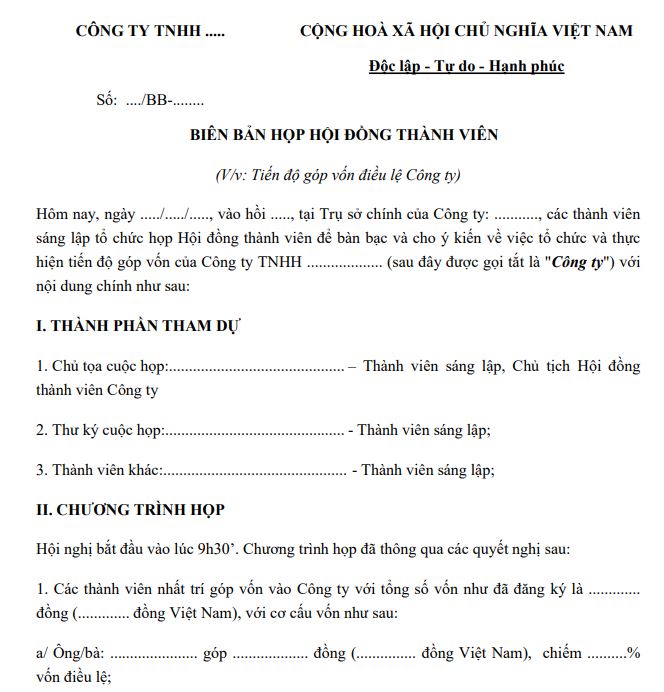 Mẫu biên bản thỏa thuận góp vốn công ty trách nhiệm hữu hạn