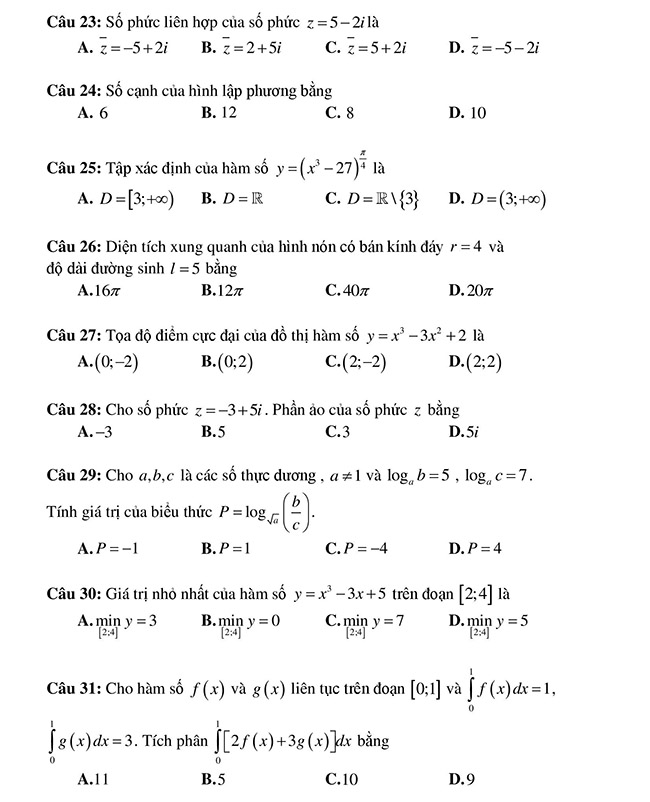 Đề thi thử Sở giáo dục Hà Nội 2022 môn Toán