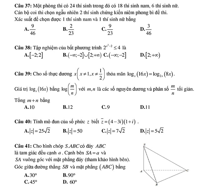 Đề thi thử Sở giáo dục Hà Nội 2022 môn Toán