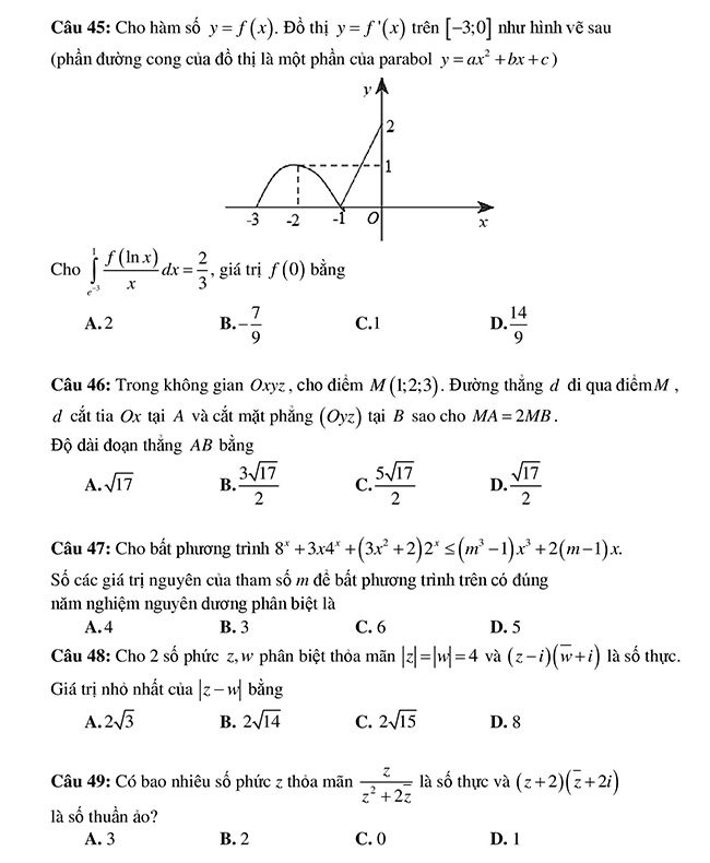 Đề thi thử Sở giáo dục Hà Nội 2022 môn Toán