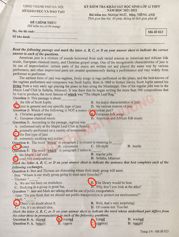 De thi thu tot nghiep THPT mon Anh 2022 - So GD Ha Noi