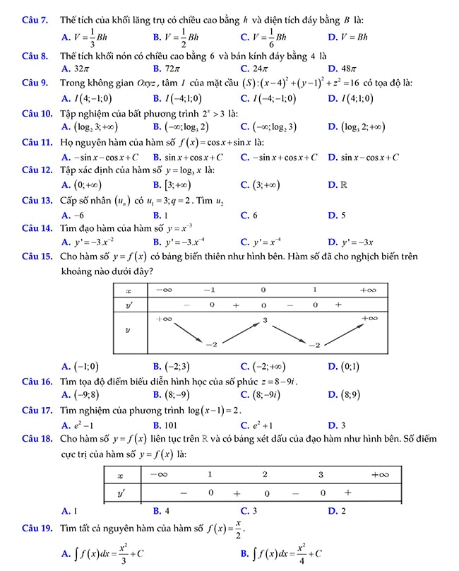 Đề thi thử THPT 2022 môn Toán Hà Tĩnh