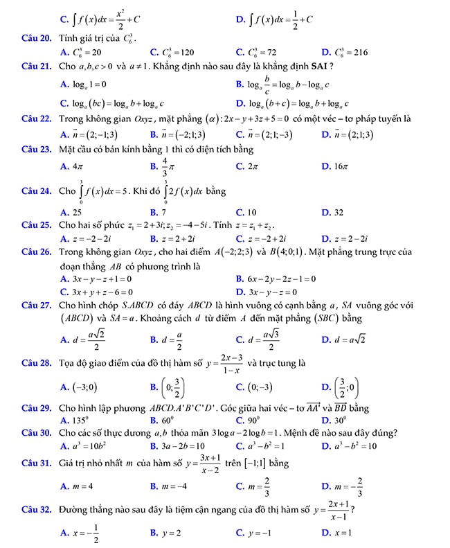 Đề thi thử THPT 2022 môn Toán Hà Tĩnh