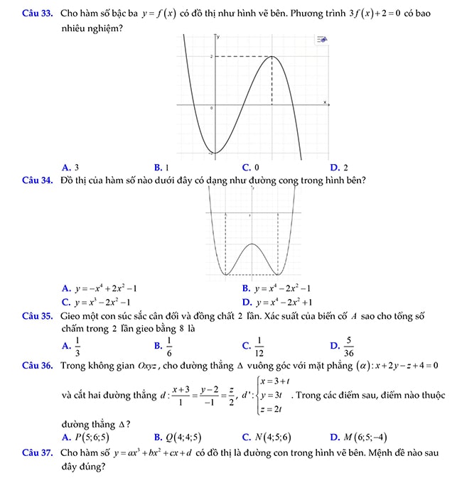 Đề thi thử THPT 2022 môn Toán Hà Tĩnh