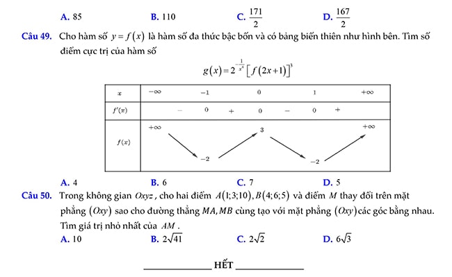 Đề thi thử THPT 2022 môn Toán Hà Tĩnh