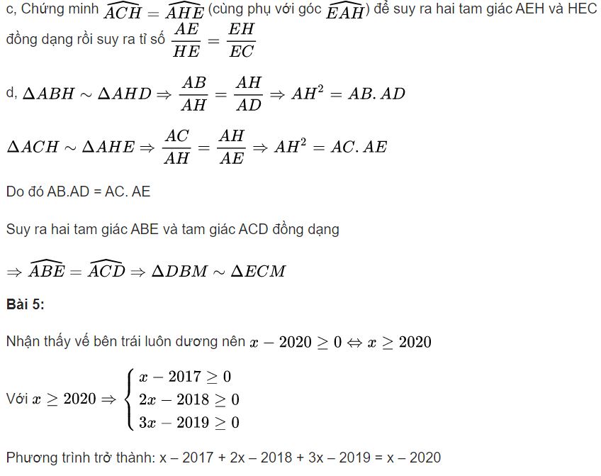 Đáp án đề thi học kì 2 môn Toán lớp 8