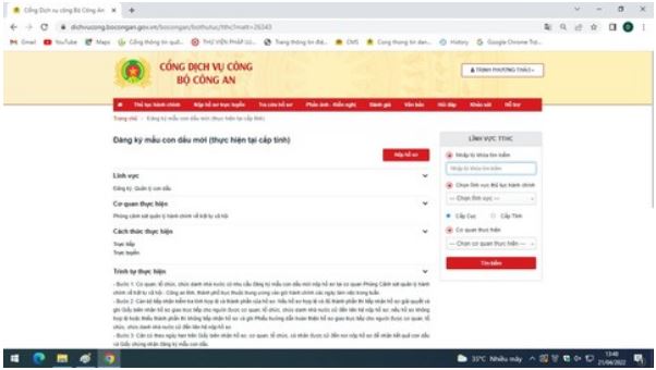 Cách đăng kí mẫu con dấu online