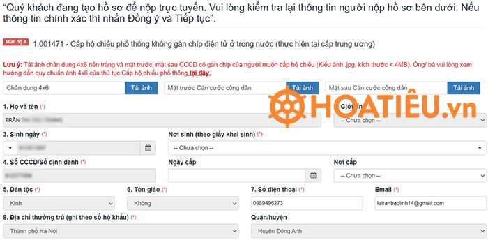Thủ tục là hộ chiếu online trên cổng Dịch vụ công