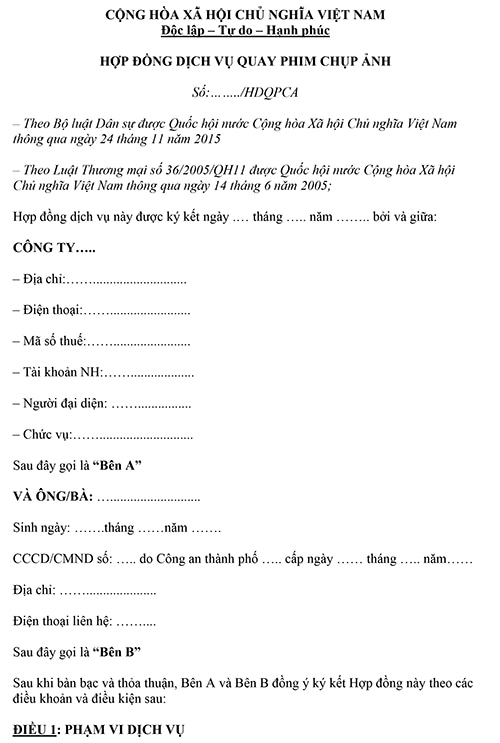 Hợp đồng thuê người mẫu