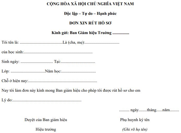 Mẫu đơn xin rút học bạ 