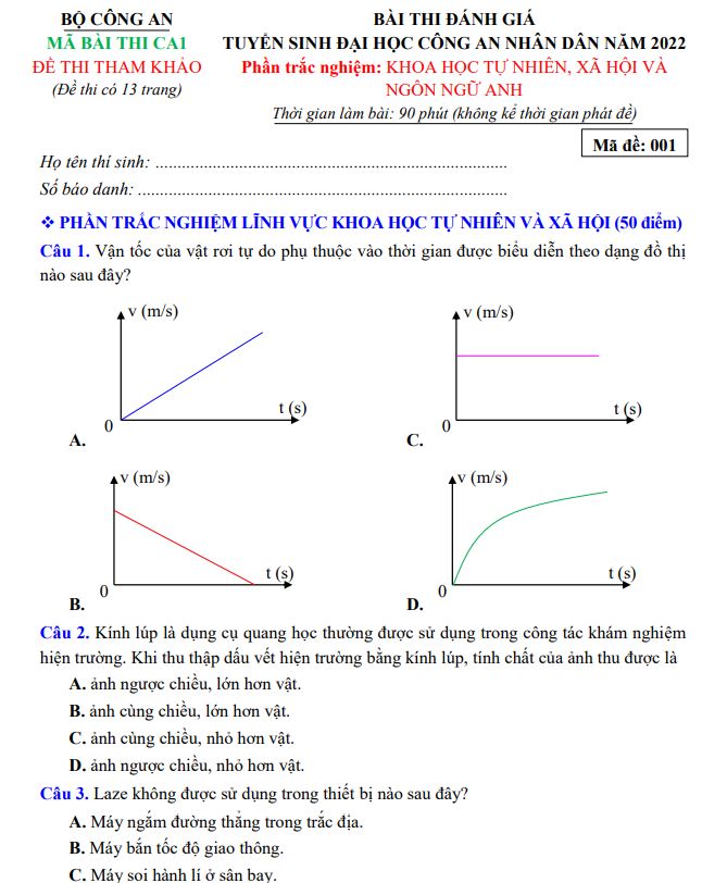 Công bố đề tham khảo thi đánh giá năng lực 2022 Công an