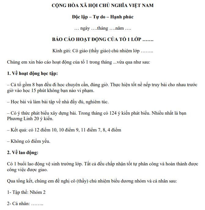 Mẫu báo cáo về việc tình hình và kết quả học tập