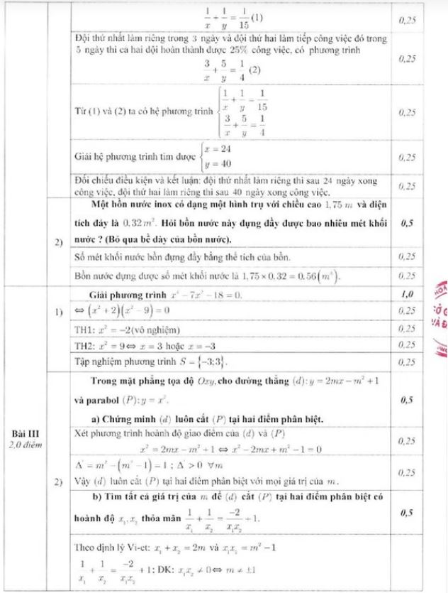Đáp án đề thi tuyển sinh lớp 10 môn Toán 2019 SGD Hà Nội