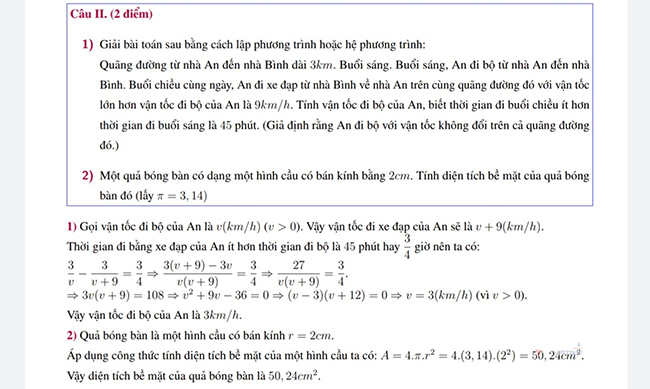  Đáp án đề thi tuyển sinh lớp 10 môn Toán 2020