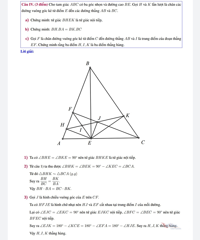  Đáp án đề thi tuyển sinh lớp 10 môn Toán 2020