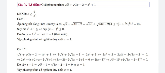  Đáp án đề thi tuyển sinh lớp 10 môn Toán 2020