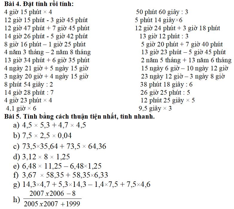 Bộ đề ôn hè môn Toán lớp 5 lên lớp 6