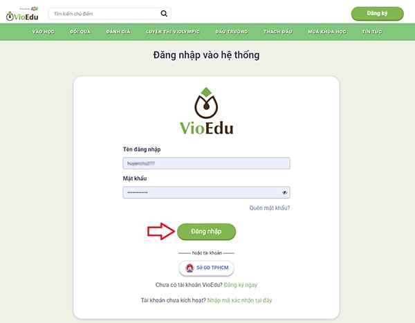 Đăng nhập vào tài khoản VioEdu