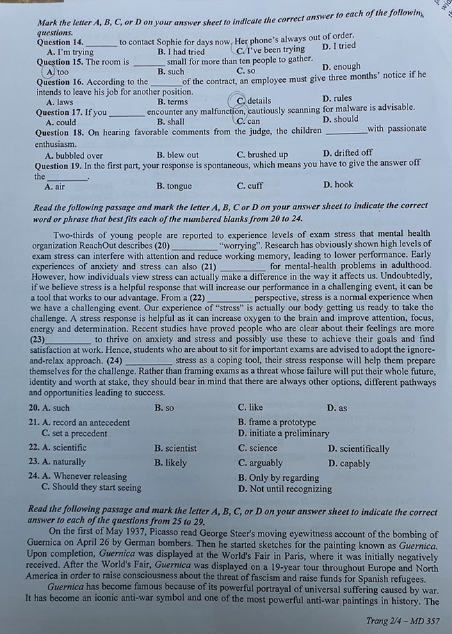 Đề Anh thi vào 10 chuyên Khoa học Xã hội và Nhân văn 2022