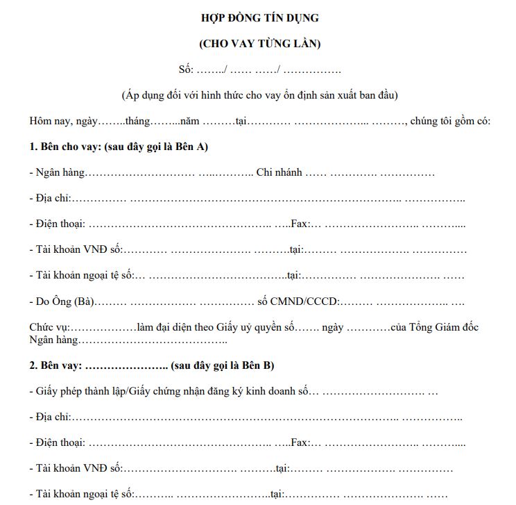 Mẫu hợp đồng tín dụng