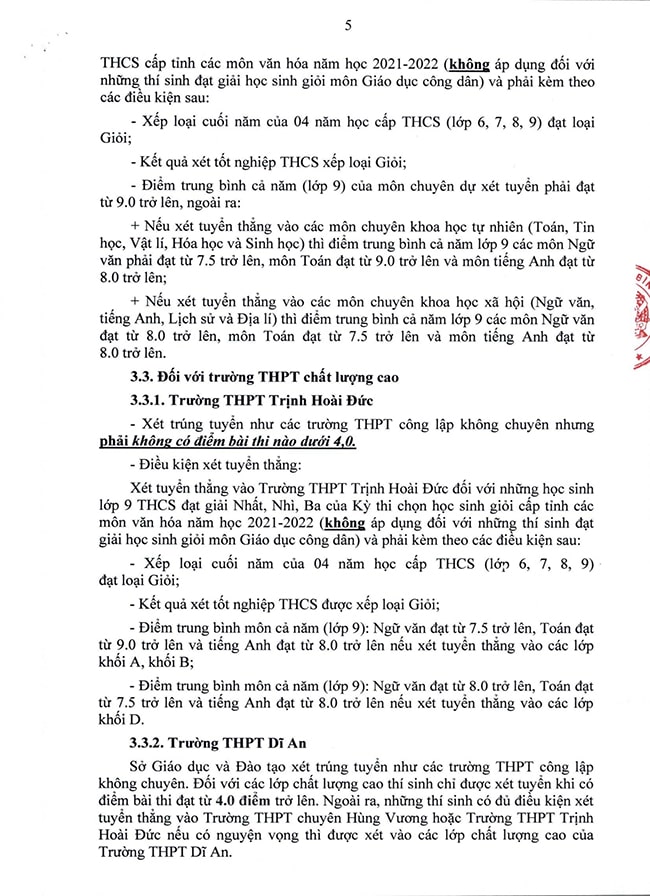 Thông tin tuyển sinh vào lớp 10 2022 Bình Dương