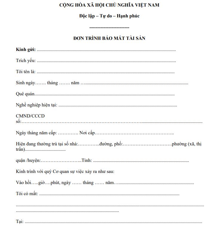 Bản tường trình mất xe