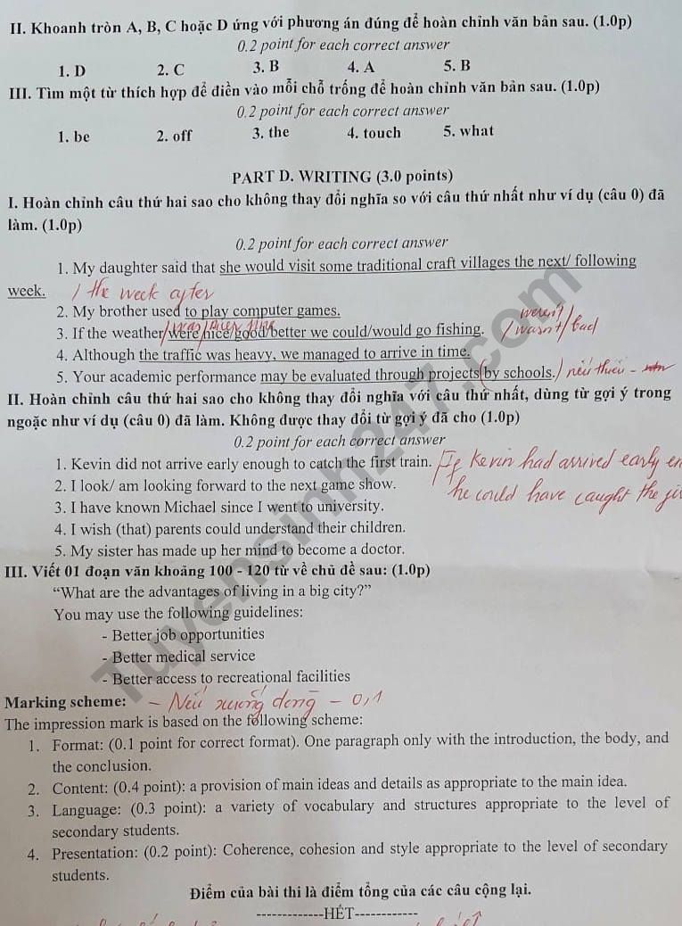 Đề thi, đáp án môn Tiếng Anh vào lớp 10 THPT chuyên Lê Hồng Phong năm 2022 đầy đủ nhất 5