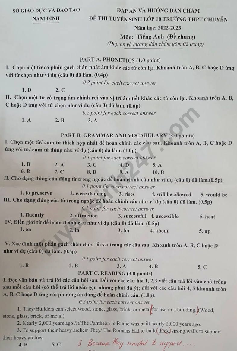 Đề thi, đáp án môn Tiếng Anh vào lớp 10 THPT chuyên Lê Hồng Phong năm 2022 đầy đủ nhất 4