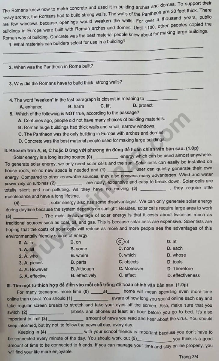 Đề thi, đáp án môn Tiếng Anh vào lớp 10 THPT chuyên Lê Hồng Phong năm 2022 đầy đủ nhất 2